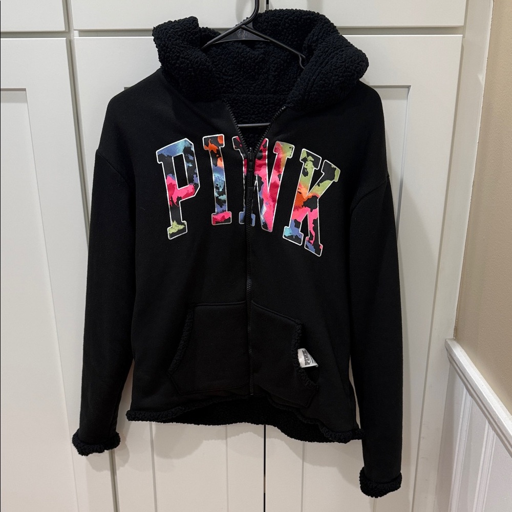 PINK Victoria's Secret Kids Black Hoodie with Colorful Logo